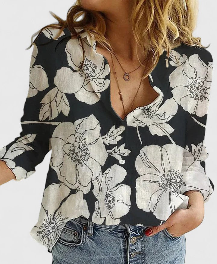 Winifred | Women's V-Neck Button Down Long Sleeve Blouse