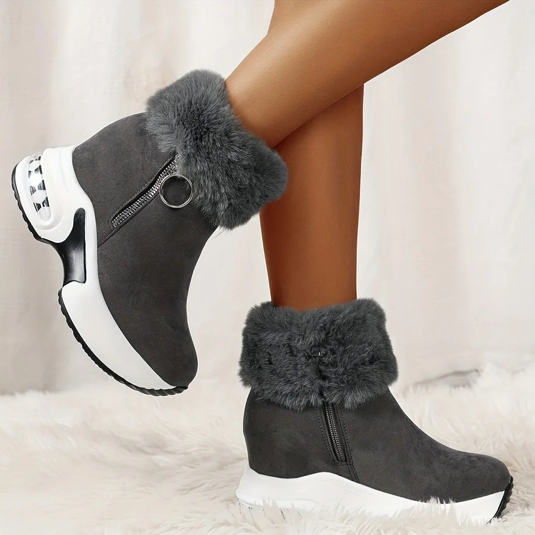 Winter Platform Boots Women Faux Fur Collar Side Zip Snow Boots