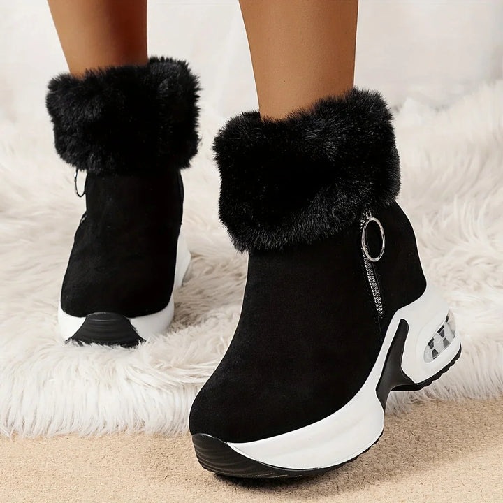 Winter Platform Boots Women Faux Fur Collar Side Zip Snow Boots
