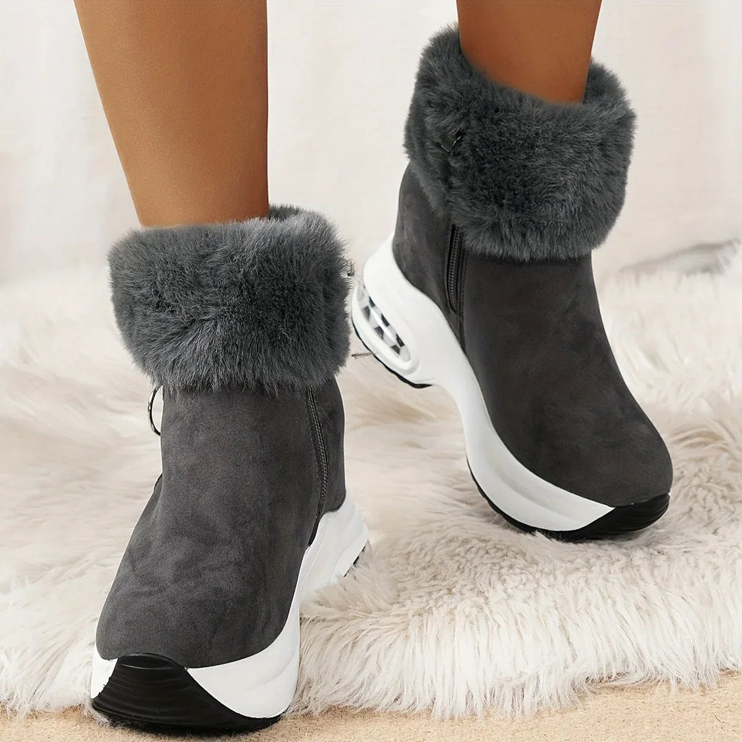 Winter Platform Boots Women Faux Fur Collar Side Zip Snow Boots