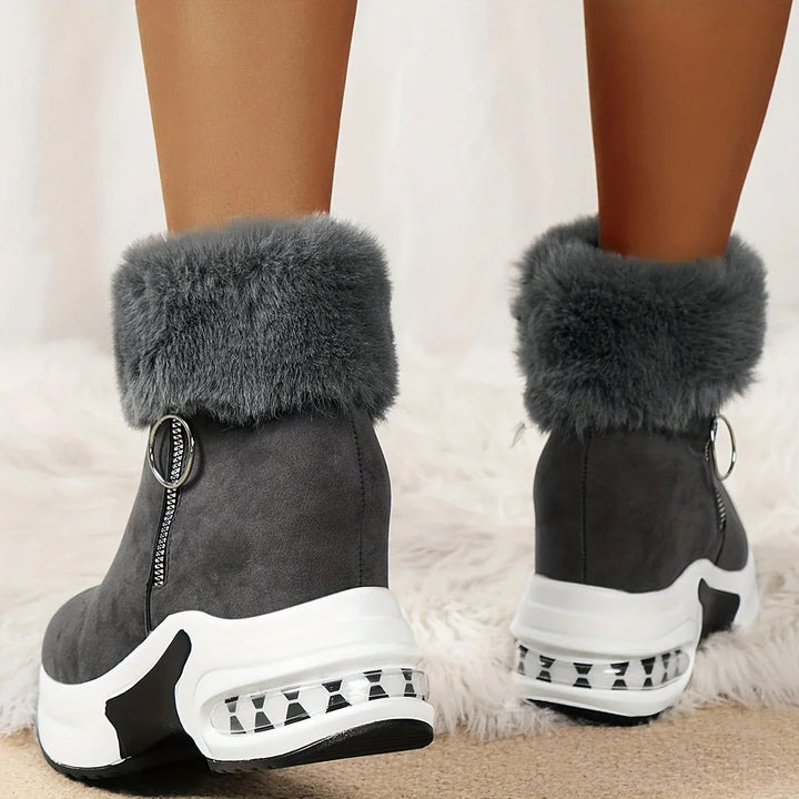 Winter Platform Boots Women Faux Fur Collar Side Zip Snow Boots