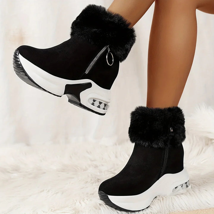 Winter Platform Boots Women Faux Fur Collar Side Zip Snow Boots