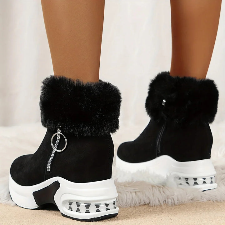 Winter Platform Boots Women Faux Fur Collar Side Zip Snow Boots