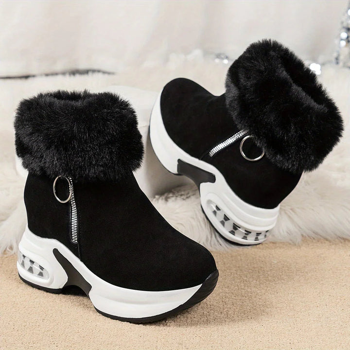 Winter Platform Boots Women Faux Fur Collar Side Zip Snow Boots