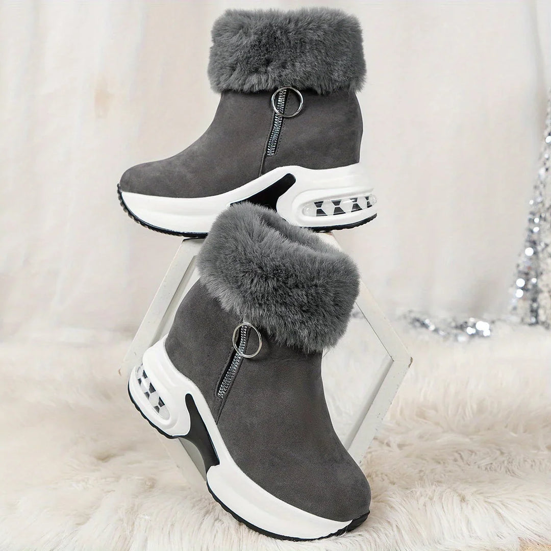 Winter Platform Boots Women Faux Fur Collar Side Zip Snow Boots