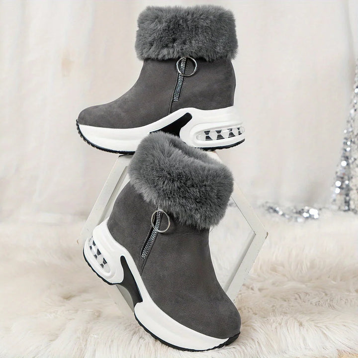Winter Platform Boots Women Faux Fur Collar Side Zip Snow Boots