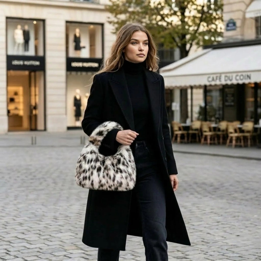 Selma Hobo Bag - Faux Fur Leopard Print Shoulder Carry
