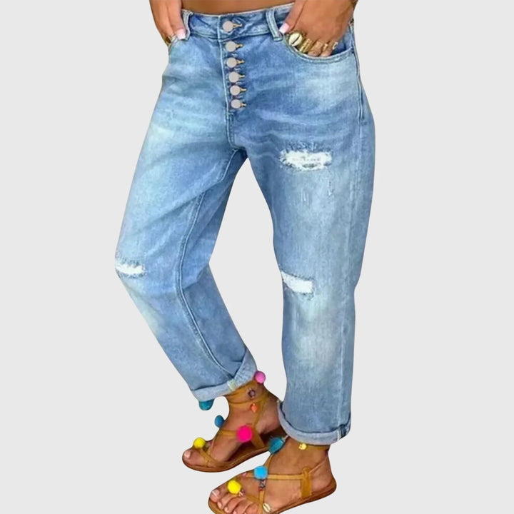 Distressed Light Wash Baggy Denim Jeans