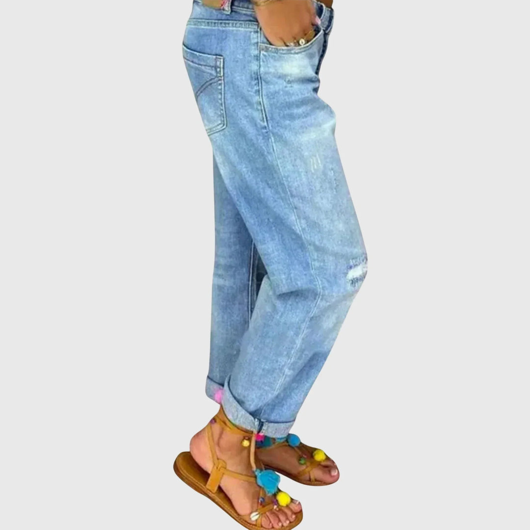 Distressed Light Wash Baggy Denim Jeans