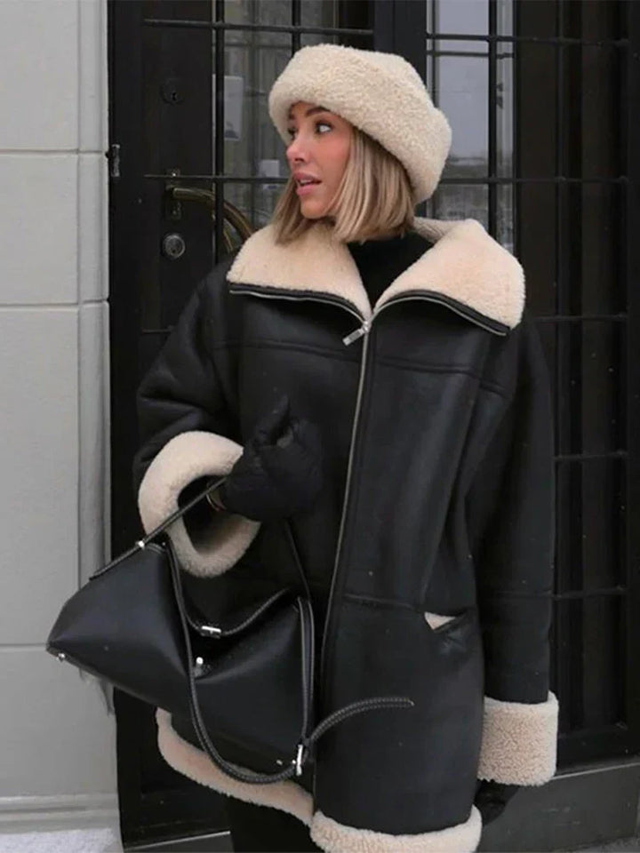 Winter Aviator Jacket Women Faux Shearling Faux Leather Oversized