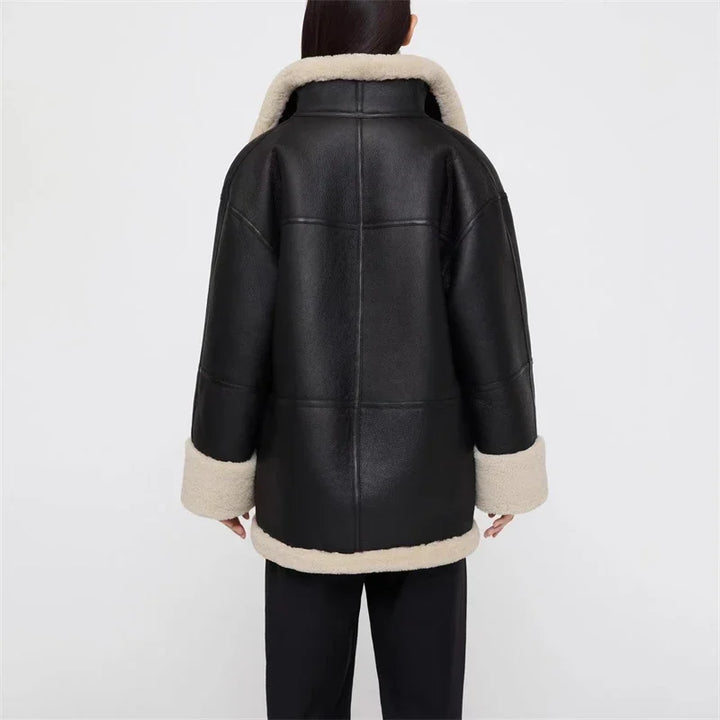 Winter Aviator Jacket Women Faux Shearling Faux Leather Oversized