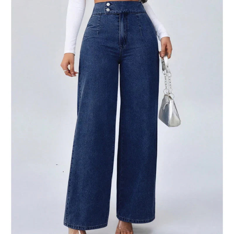Women High-Waist Wide-Leg Flare Denim Jeans with Core Shaping