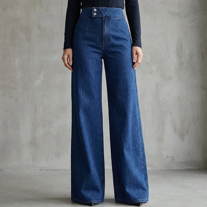 Women High-Waist Wide-Leg Flare Denim Jeans with Core Shaping