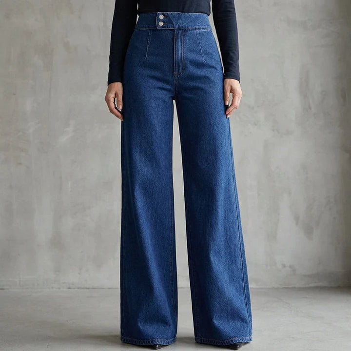 Women High-Waist Wide-Leg Flare Denim Jeans with Core Shaping