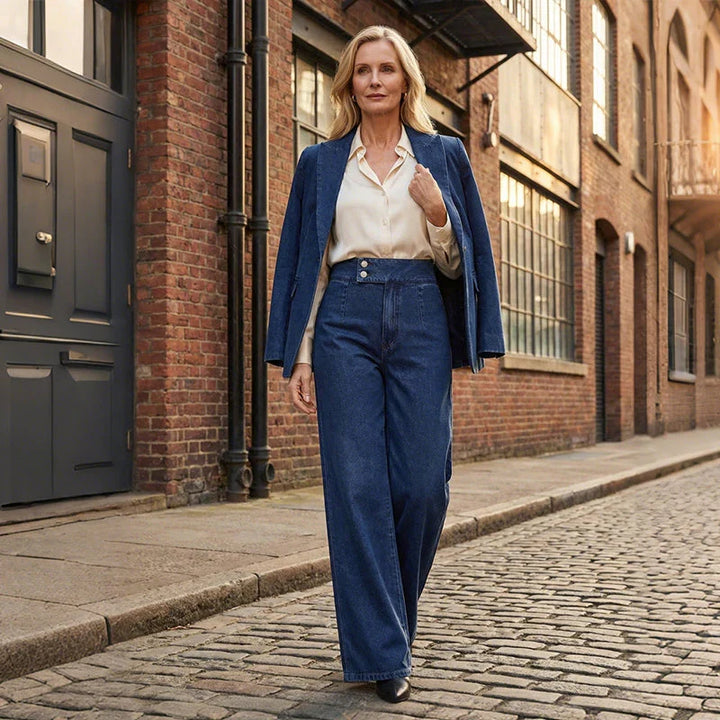 Women High-Waist Wide-Leg Flare Denim Jeans with Core Shaping