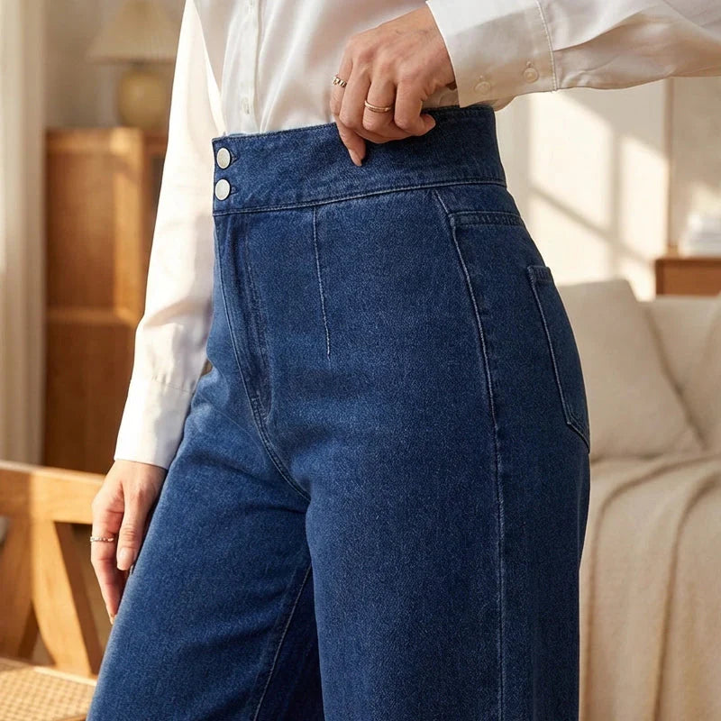 Women High-Waist Wide-Leg Flare Denim Jeans with Core Shaping