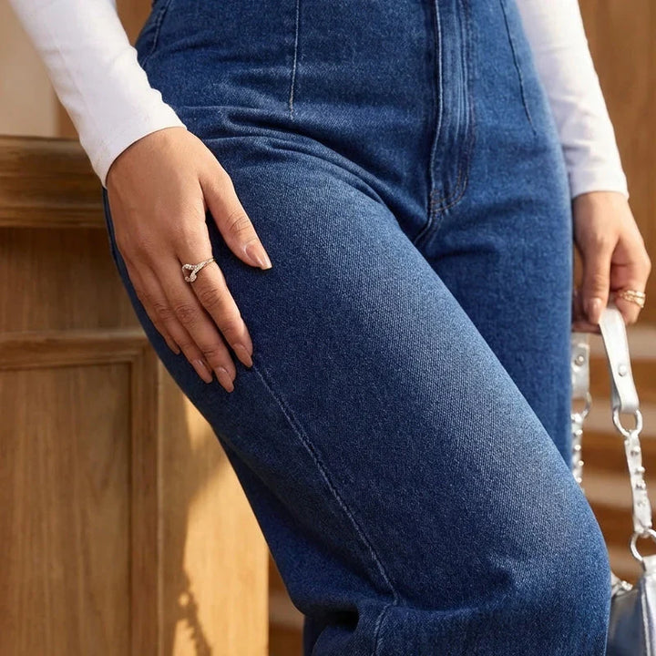 Women High-Waist Wide-Leg Flare Denim Jeans with Core Shaping