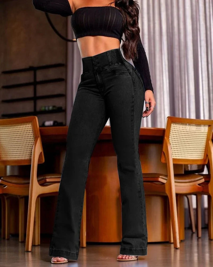 Women High-Waisted Button-Fly Flare Denim Jeans