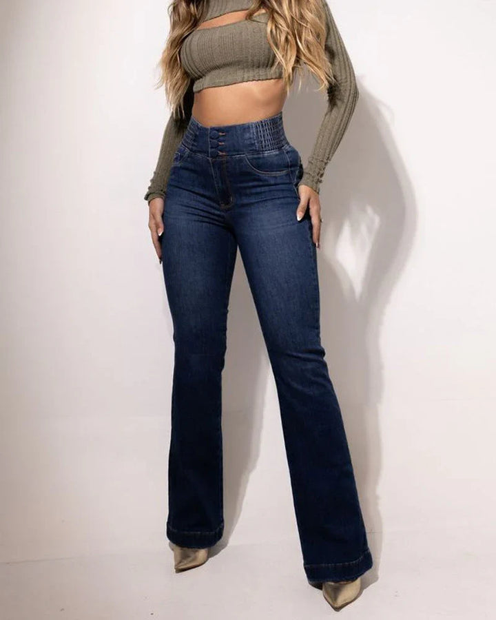 Women High-Waisted Button-Fly Flare Denim Jeans