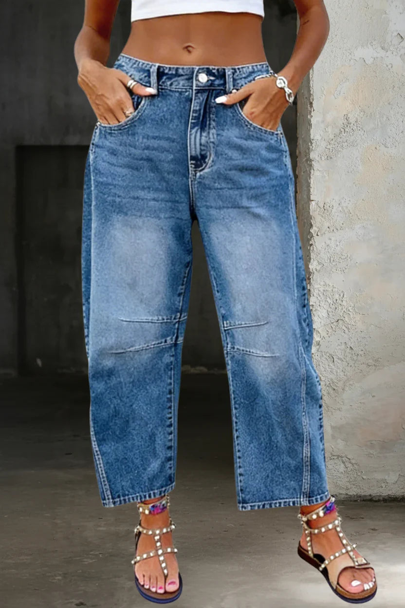 Women High-Waist Wide-Leg Flare Denim Jeans with Core Shaping