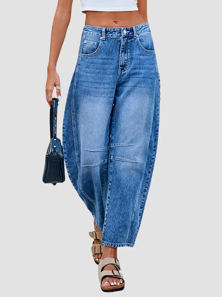 Women High-Waist Wide-Leg Flare Denim Jeans with Core Shaping