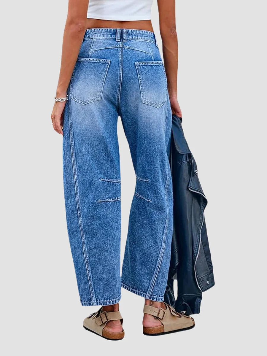 Women High-Waist Wide-Leg Flare Denim Jeans with Core Shaping