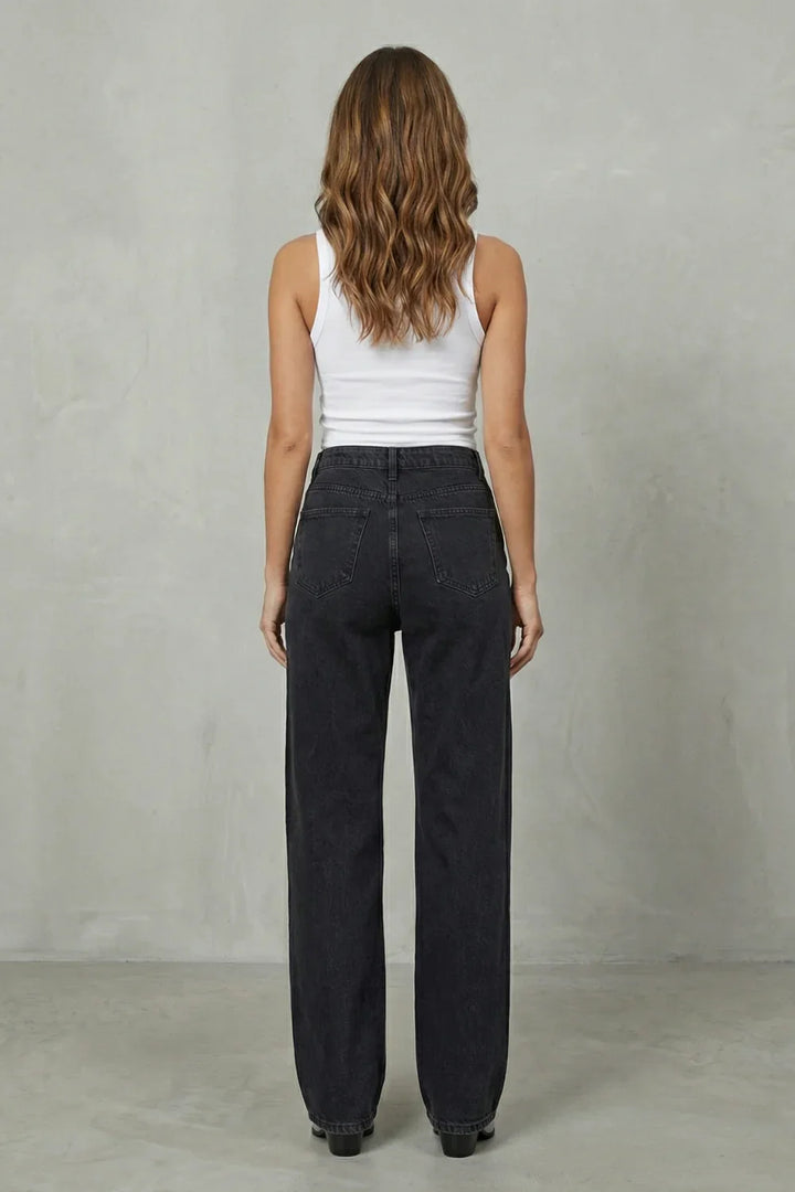 Women High-Waisted Flare Wide-Leg Jeans with Crystal Cut-Out Detail