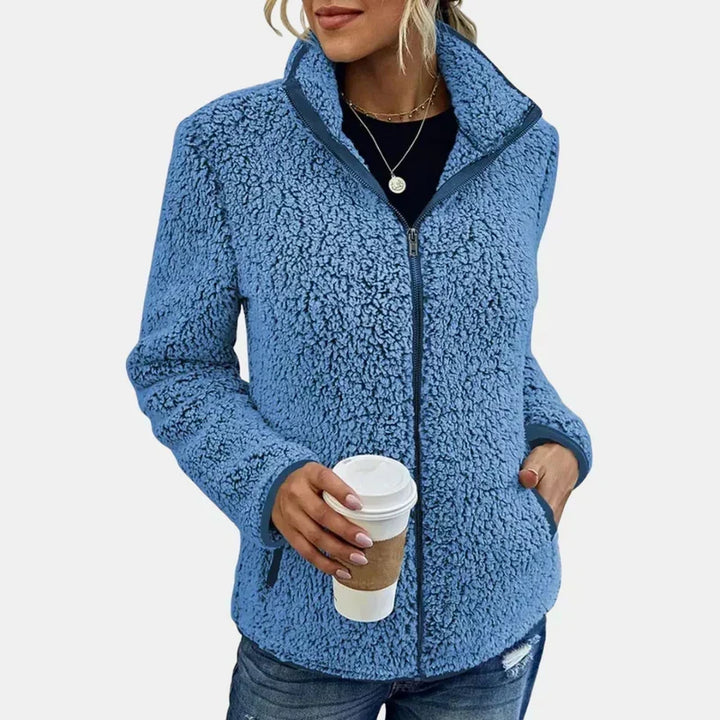 Winter Sherpa Teddy Fleece Jacket Women Zip Up Stand Collar Coat
