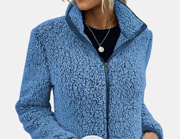 Winter Sherpa Teddy Fleece Jacket Women Zip Up Stand Collar Coat