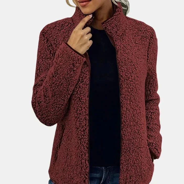 Winter Sherpa Teddy Fleece Jacket Women Zip Up Stand Collar Coat