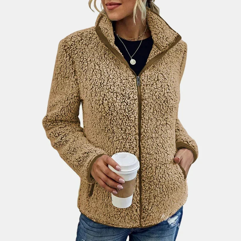 Winter Sherpa Teddy Fleece Jacket Women Zip Up Stand Collar Coat