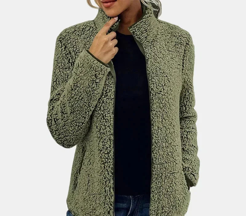 Winter Sherpa Teddy Fleece Jacket Women Zip Up Stand Collar Coat