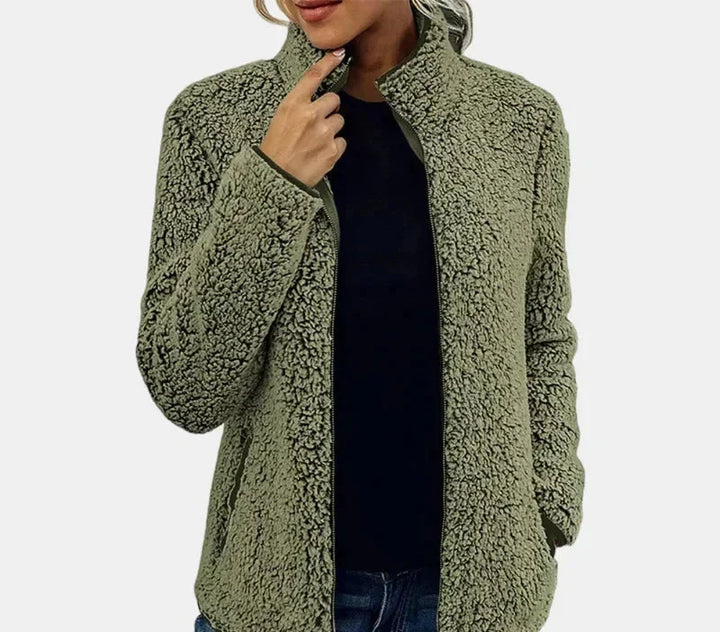 Winter Sherpa Teddy Fleece Jacket Women Zip Up Stand Collar Coat
