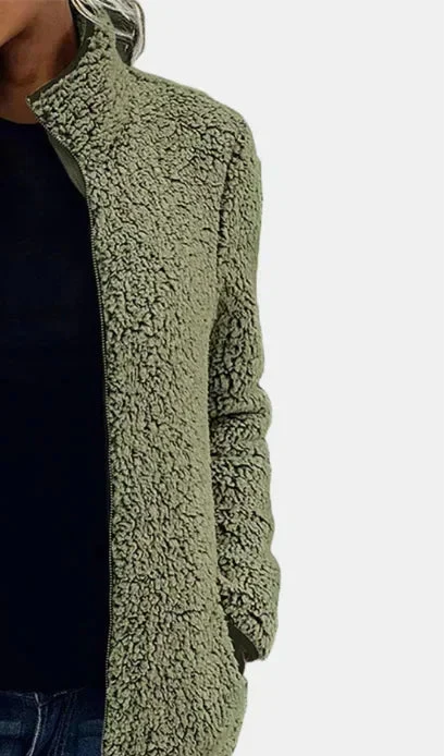 Winter Sherpa Teddy Fleece Jacket Women Zip Up Stand Collar Coat
