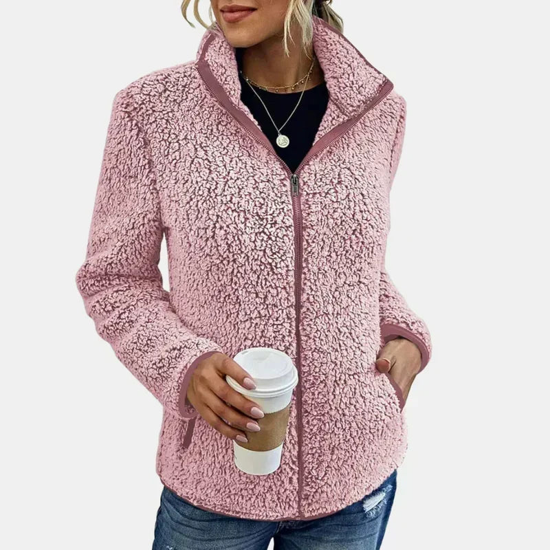 Winter Sherpa Teddy Fleece Jacket Women Zip Up Stand Collar Coat