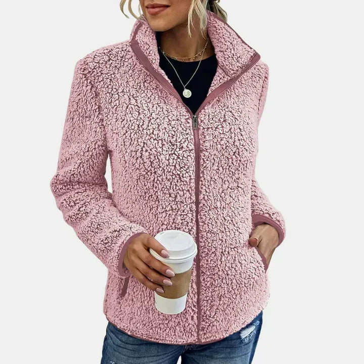 Winter Sherpa Teddy Fleece Jacket Women Zip Up Stand Collar Coat