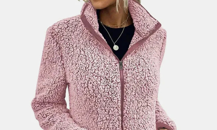 Winter Sherpa Teddy Fleece Jacket Women Zip Up Stand Collar Coat