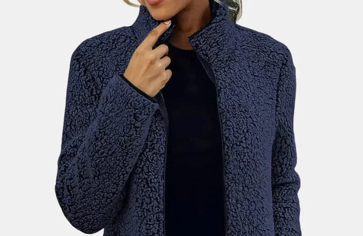 Winter Sherpa Teddy Fleece Jacket Women Zip Up Stand Collar Coat