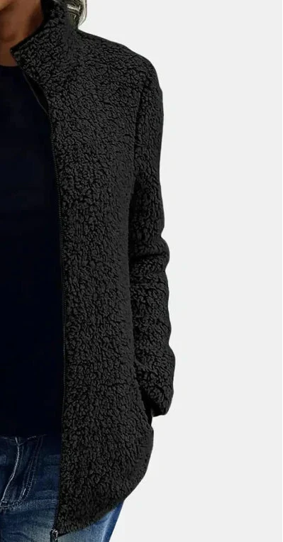Winter Sherpa Teddy Fleece Jacket Women Zip Up Stand Collar Coat