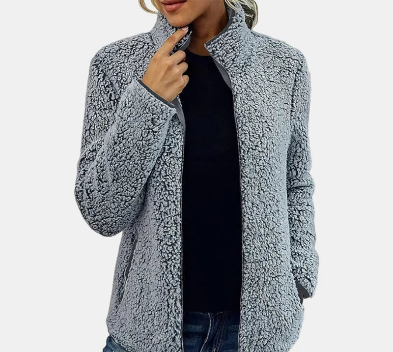 Winter Sherpa Teddy Fleece Jacket Women Zip Up Stand Collar Coat