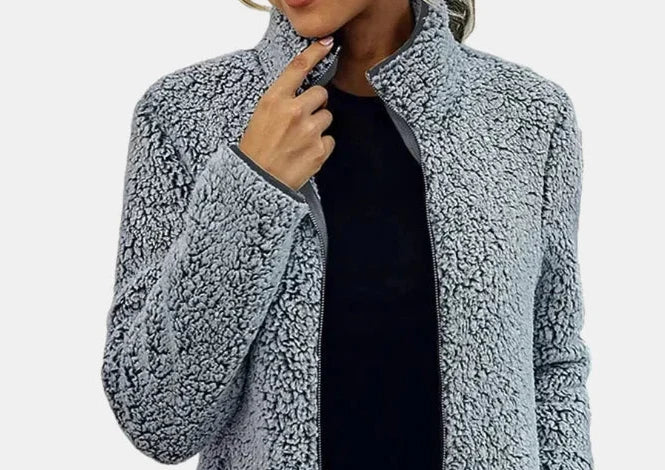 Winter Sherpa Teddy Fleece Jacket Women Zip Up Stand Collar Coat