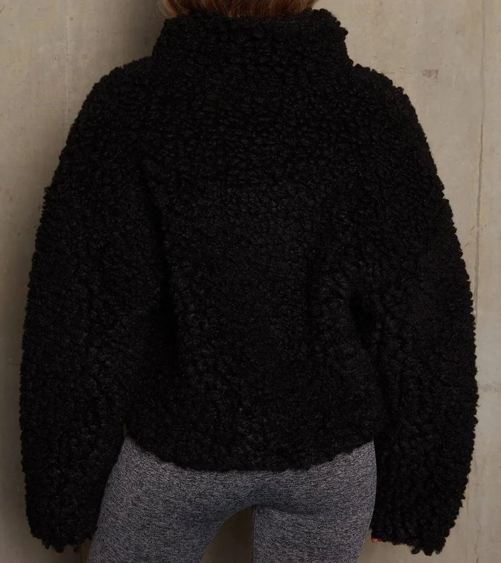 Winter Cropped Teddy Fleece Jacket Women Zip Up Stand Collar