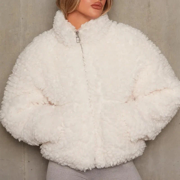 Winter Cropped Teddy Fleece Jacket Women Zip Up Stand Collar