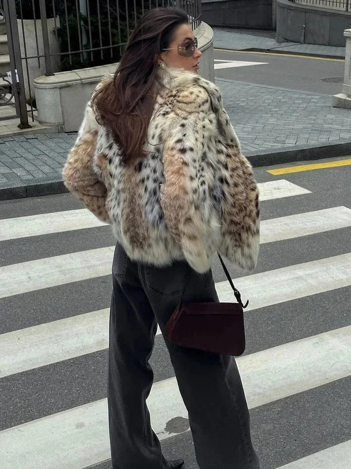 Winter Leopard Print Faux Fur Coat Women Relaxed Fit Fluffy