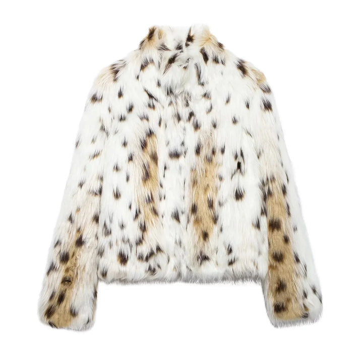 Winter Leopard Print Faux Fur Coat Women Long Sleeve Plush