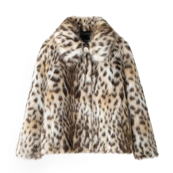 Winter Leopard Print Faux Fur Coat Women Long Sleeve Plush