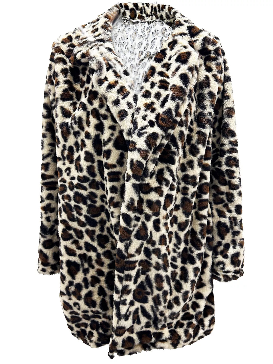 Winter Leopard Faux Fur Coat Women Open Front Print Coat
