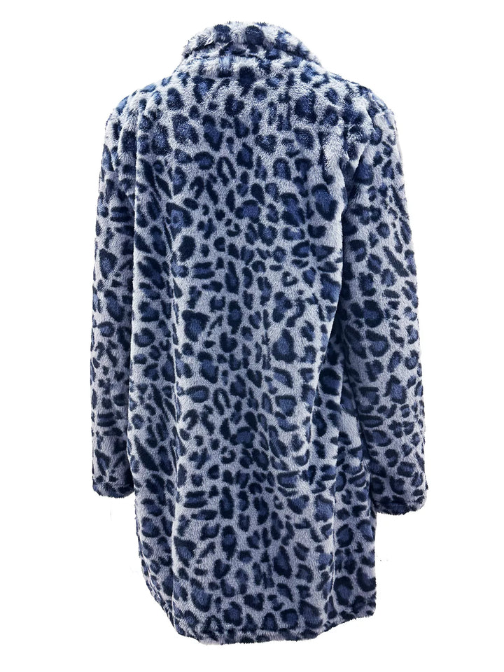 Winter Leopard Faux Fur Coat Women Open Front Print Coat