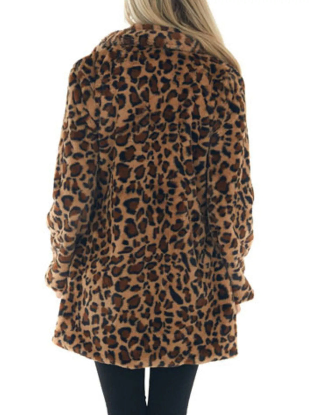 Winter Leopard Faux Fur Coat Women Open Front Print Coat