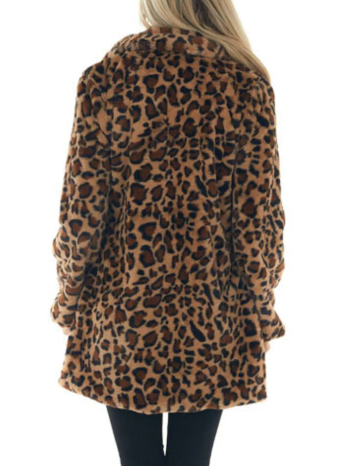 Winter Leopard Faux Fur Coat Women Open Front Print Coat